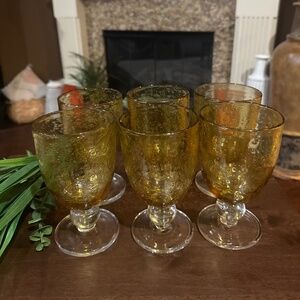 Set of 6 TAG Ltd. Bubble Glass water goblets in the wheat yellow color. 